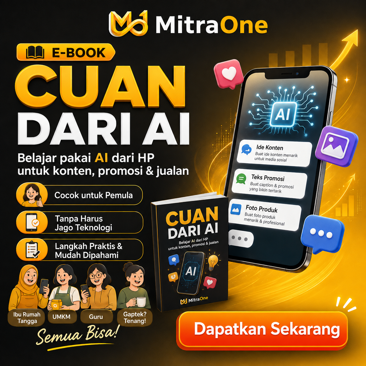 E-Book Cuan Dari AI Panduan Praktis untuk Pemula Mengubah HP + AI Menjadi Skill Konten, Promosi & Jualan Digital