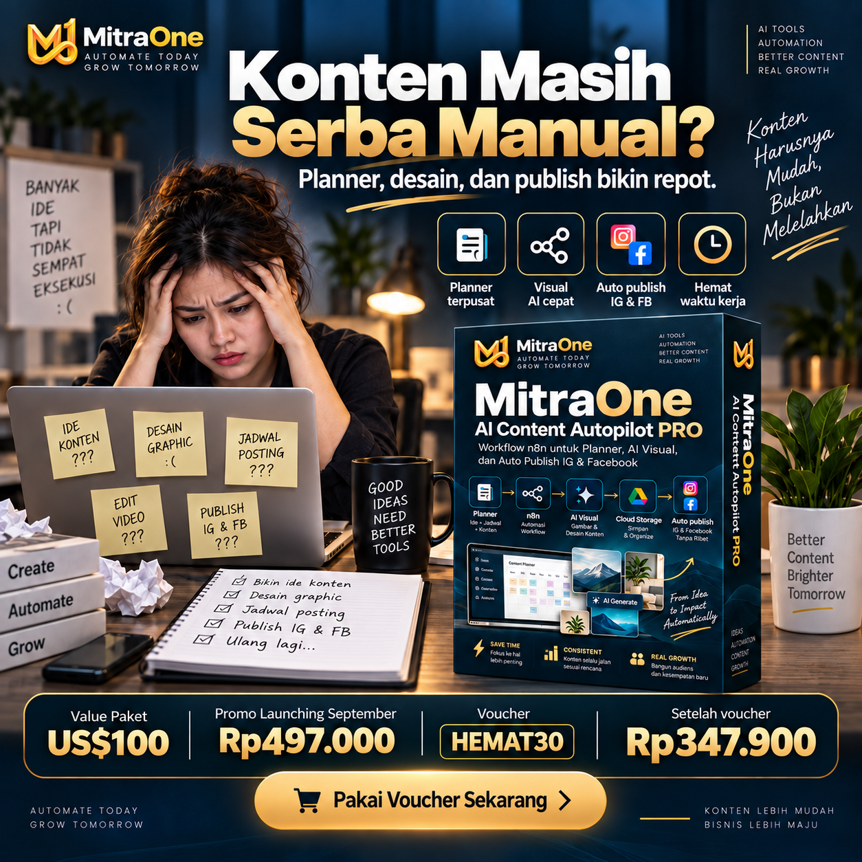 Workflow n8n Konten Otomatis untuk IG & Facebook | MitraOne